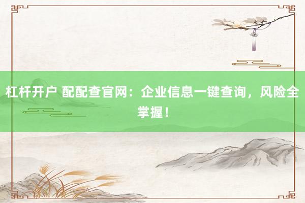 杠杆开户 配配查官网：企业信息一键查询，风险全掌握！