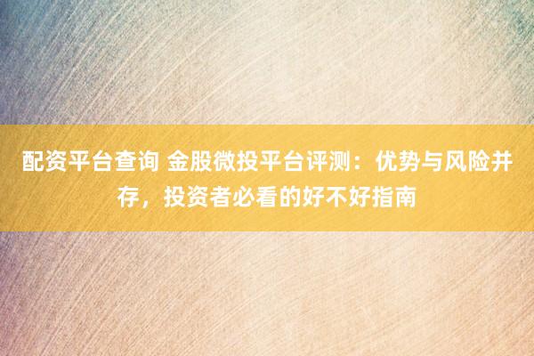 配资平台查询 金股微投平台评测：优势与风险并存，投资者必看的好不好指南