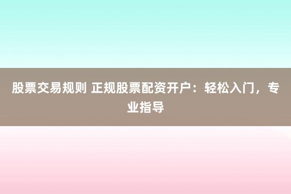 股票交易规则 正规股票配资开户：轻松入门，专业指导
