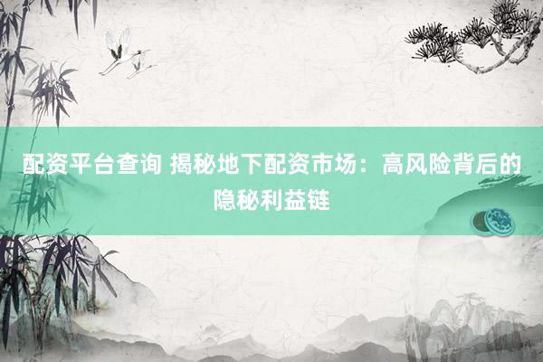 配资平台查询 揭秘地下配资市场：高风险背后的隐秘利益链