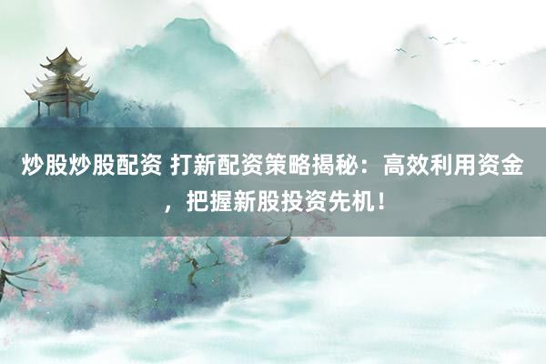 炒股炒股配资 打新配资策略揭秘：高效利用资金，把握新股投资先机！