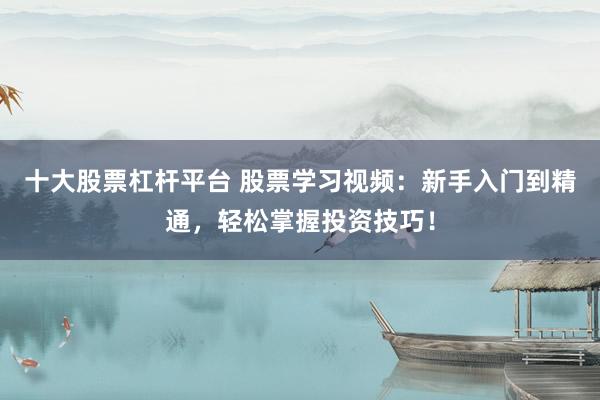 十大股票杠杆平台 股票学习视频：新手入门到精通，轻松掌握投资技巧！