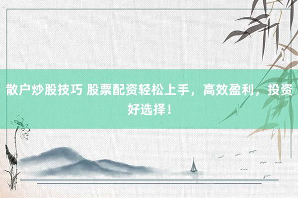 散户炒股技巧 股票配资轻松上手，高效盈利，投资好选择！