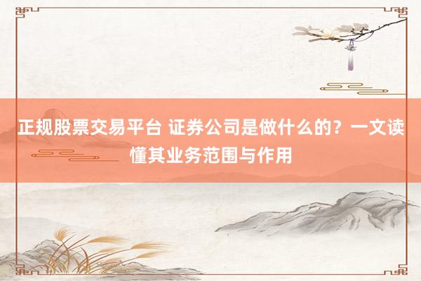 正规股票交易平台 证券公司是做什么的?一文读懂其业务范围与作用
