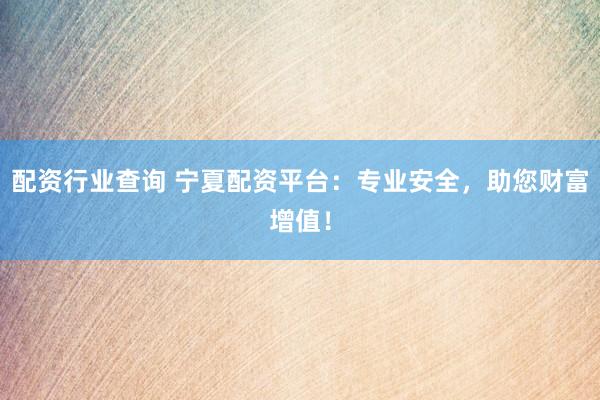 配资行业查询 宁夏配资平台：专业安全，助您财富增值！